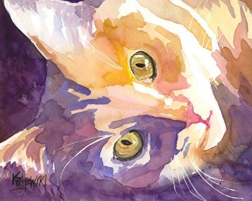 Tabby Cat Art Print Signed by Artist Ron Krajewski Painting 8x10   